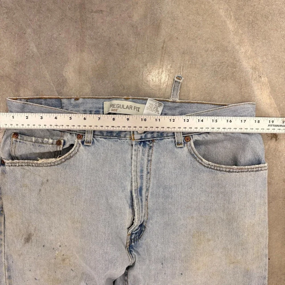 Vintage Levis 505 Regular Fit Straight Leg Jeans Light Wash Distressed 38x30